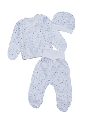 Комплект для новонароджених, інтерлок, 100% бавовна, колір молочний з принтом "Зірочки" 3176-110-52 фото