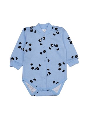 Боди для новорожденных мальчиков, футер (байка), 100% хлопок, цвет голубой с принтом "Панды" (ручка открыта) 3195-121-6874 фото