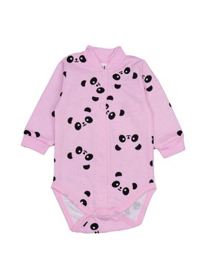 Боді для новонароджених дівчаток, футер (байка), 100% бавовна, колір рожевий з принтом "Панди" (ручка закрита) 3194-121-5662 фото
