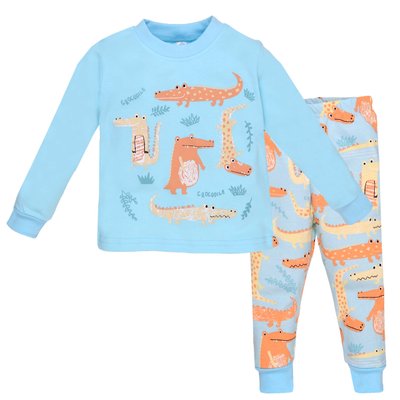 Пижама детская трикотажная, интерлок, хлопок, цвет голубой - Крокодилы 0106302ккд-86 фото