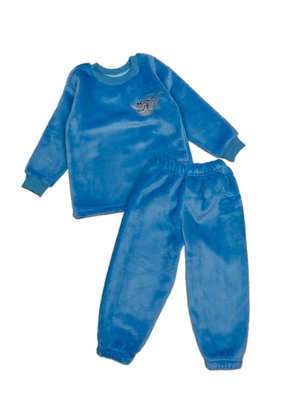 Піжама для хлопчика з полотна велсофт, колір блакитний з вишивкою "Акула" 3242-555-9298 фото