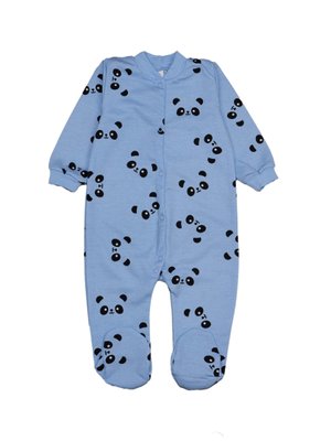 Человечек комбинезон для новорожденных мальчиков, футер (байка), 100% хлопок, цвет голубой с принтом "Панды" (ручка закрыта) 3193-121-5056 фото
