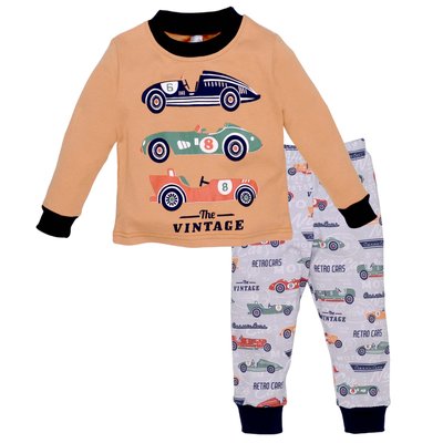 Пижама для мальчика трикотажная, интерлок, хлопок, цвет бежевый - Авто 0106302рет-80 фото