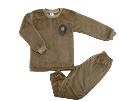 Піжама для хлопчика тепла, велсофт, кавовий з вишивкою "Ведмідь" 3247-555-128134 фото