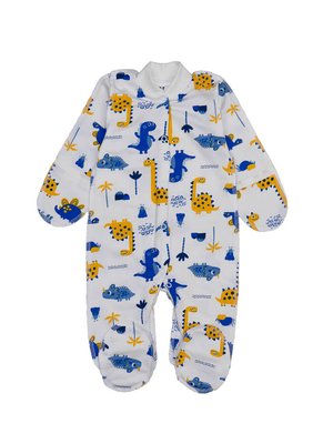 Человечек комбинезон для новорожденных мальчиков, футер (байка), 100% хлопок, цвет голубой с принтом "Дино" (ручка закрыта) 3224-121-5056 фото
