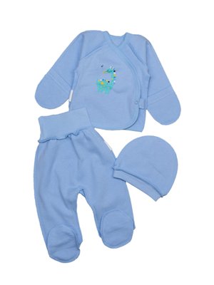 Комплект для новонароджених хлопчиків "Діно", футер 100%, бавовна, колір блакитний, рукав закритий 3203-121-5056 фото