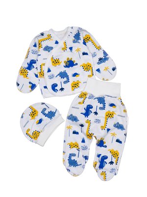 Комплект для новорожденных мальчиков, футер (байка), 100% хлопок, цвет молочный с принтом "Дино" 3234-121-5056 фото