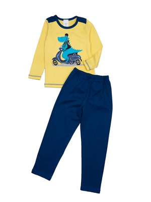 Піжама для хлопчика трикотажна, інтерлок, бавовна, колір жовтий з синім, принт "Ведмідь" 3206-110-98104 фото