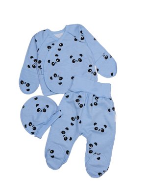 Комплект для новорожденных мальчиков, футер (байка), 100% хлопок, цвет голубой с принтом "Панды" 3197-121-5056 фото