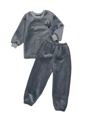 Піжама для хлопчика з полотна велсофт, колір сірий з вишивкою "Вовк" маленький 3248-555-9298 фото