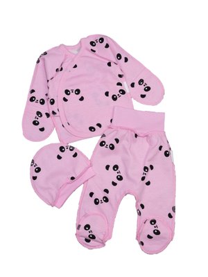 Комплект для новонароджених дівчаток, футер (байка), 100% бавовна, колір рожевий з принтом "Панди" 3196-121-5056 фото