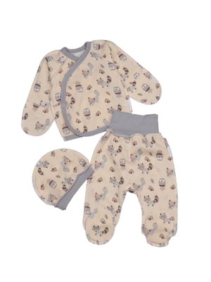 Комплект для новорожденных, футер (байка), 100% хлопок, цвет кремовый с принтом "Еноты" 3236-121-5056 фото