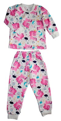 Піжама для дівчинки (футер), колір молочний з принтом "Єдиноріжки" 3155-121-9298 фото