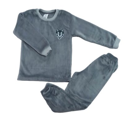 Піжама для хлопчика з полотна велсофт, колір сірий з вишивкою "Вовк" великий 3249-555-128134 фото