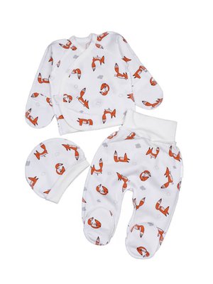 Комплект для новонароджених дівчаток, футер (байка), 100% бавовна, колір молочний з принтом "Лисички" 3238-121-5062 фото