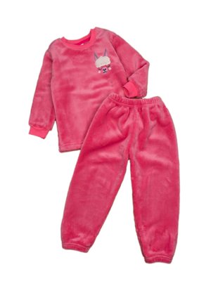 Піжама для дівчинки з полотна велсофт, колір кораловий з вишивкою "Лама" 3244-555-9298 фото
