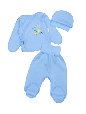 Комплект для новонароджених, інтерлок, 100% бавовна, колір блакитний з накатом "Діно" 3173-110-52 фото