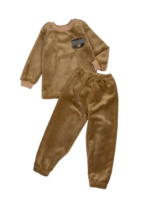 Піжама для хлопчика з полотна велсофт, колір кавовий з вишивкою "Ведмедик в окулярах" 3246-555-9298 фото