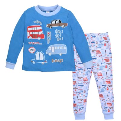 Пижама детская трикотажная, интерлок, хлопок, цвет синий - Автобусы 0106302бус-92 фото
