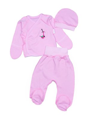 Комплект для новорожденных девочек, интерлок, 100% хлопок, розовый цвет с накатом "Пони" 3174-110-52 фото