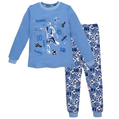 Пижама детская для мальчика трикотажная, интерлок, хлопок, цвет голубой - Футбол 0106302бол-116 фото